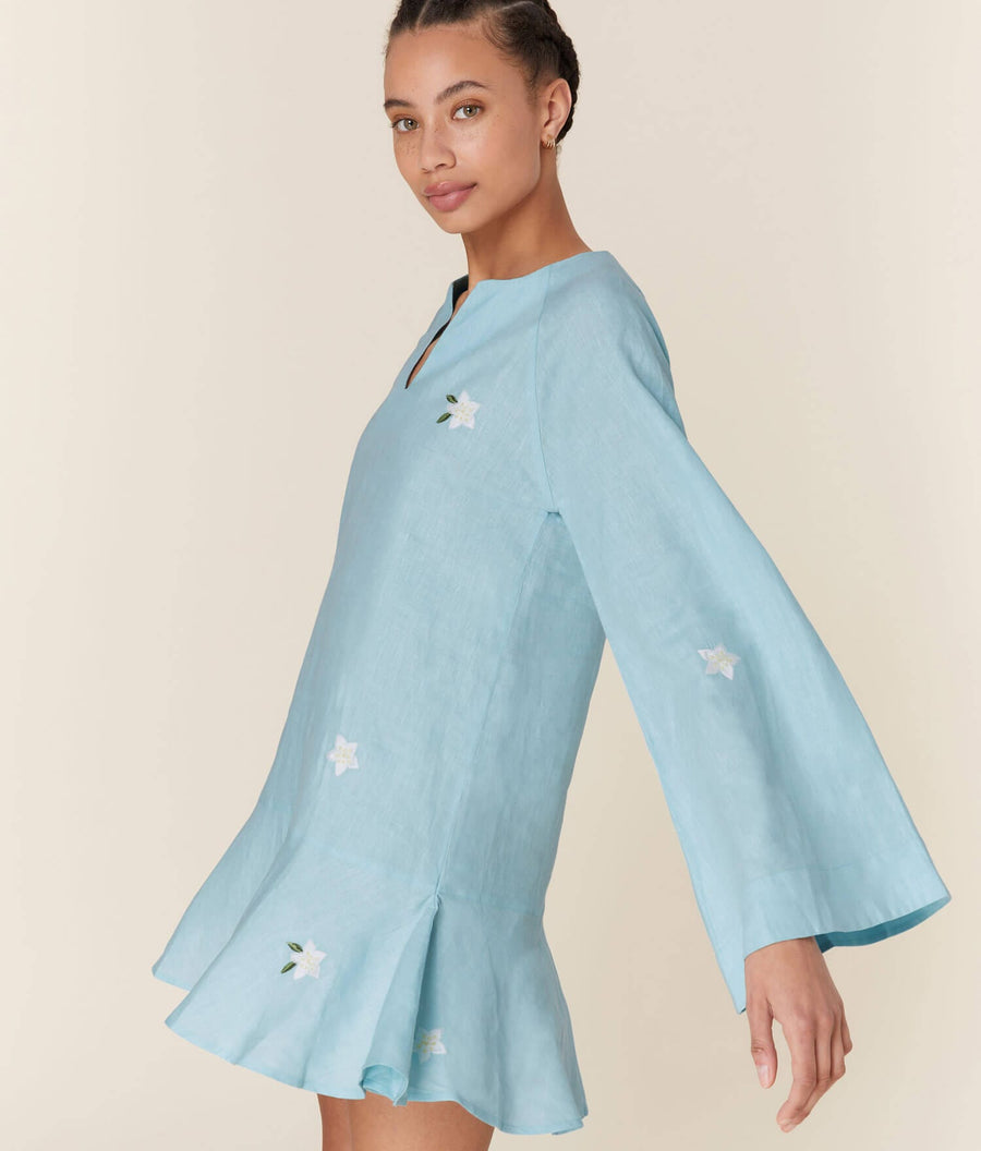 The Serik Mini Dress - Linen - Hydrangea